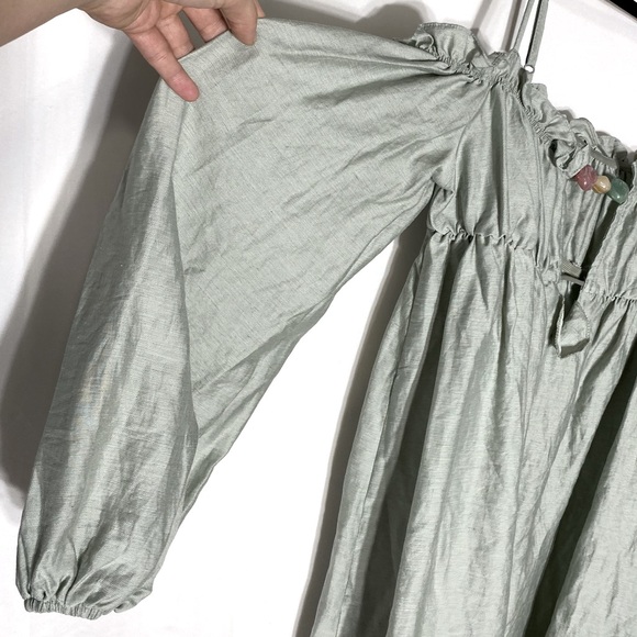 Missguided Sage Green Off Shoulder Boho Blouse W Beaded Neck Detail S NWT - Picture 10 of 15